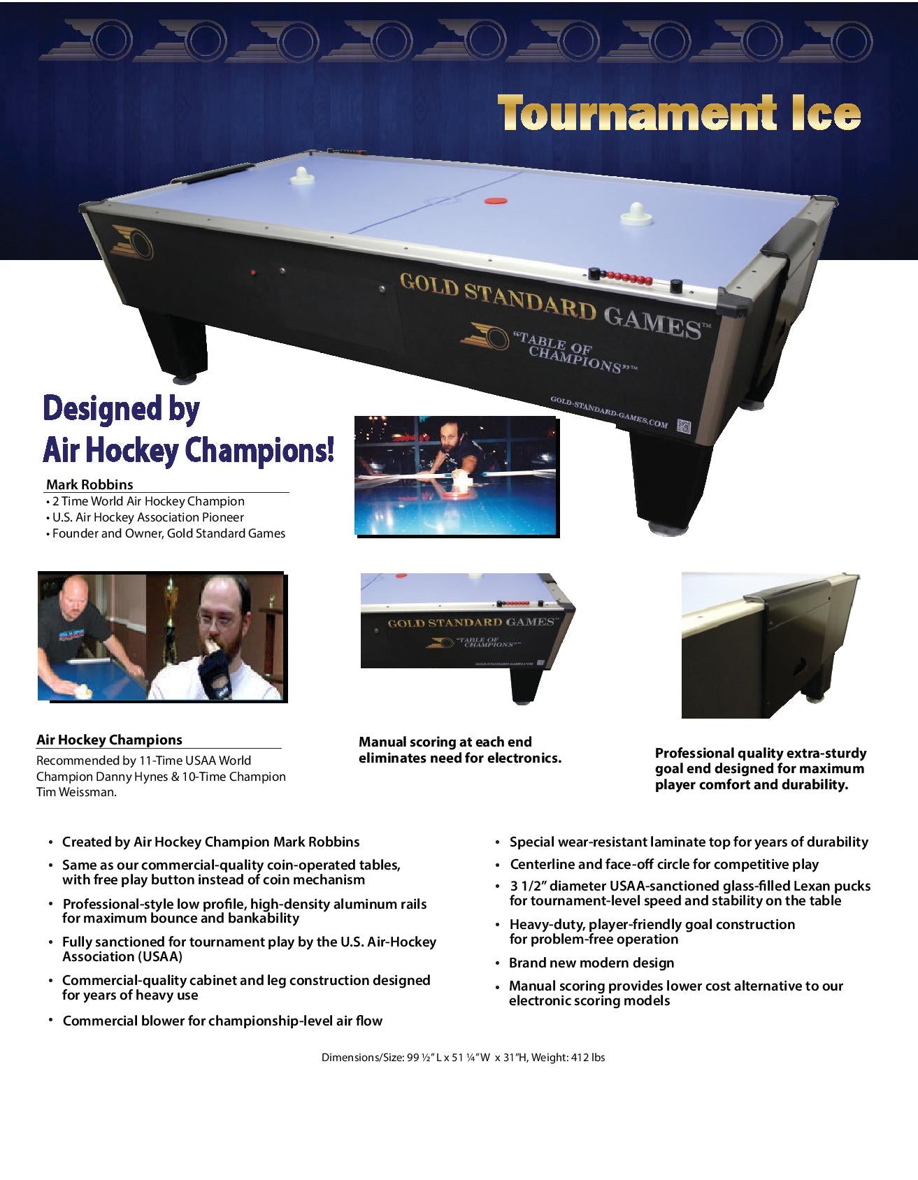 Gold Standard Games 8' Tournament Ice Air Hockey Table