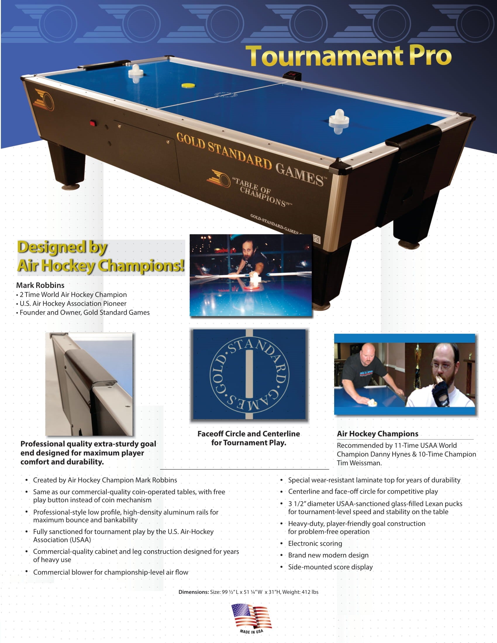 Gold Standard Games 8' Tournament Pro Air Hockey Table Brochure and Flyer