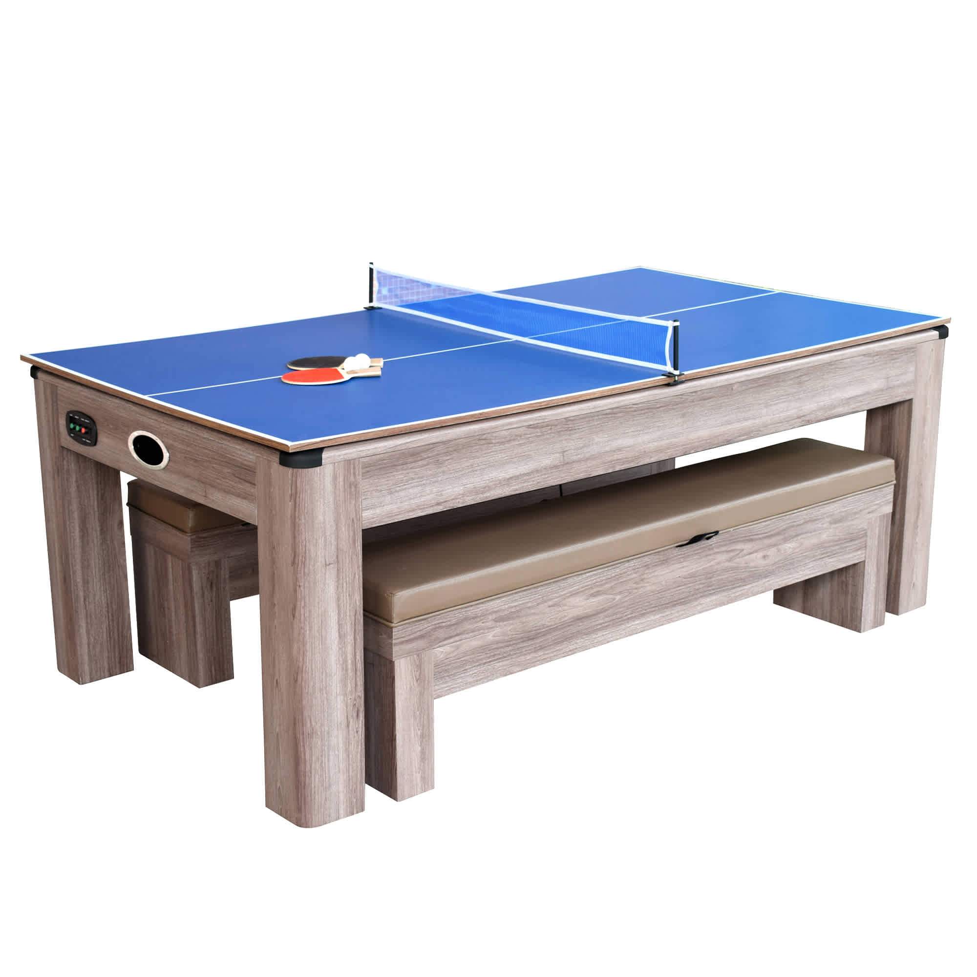 Hathaway Driftwood 7' Air Hockey Table Tennis Combo Set w/Benches