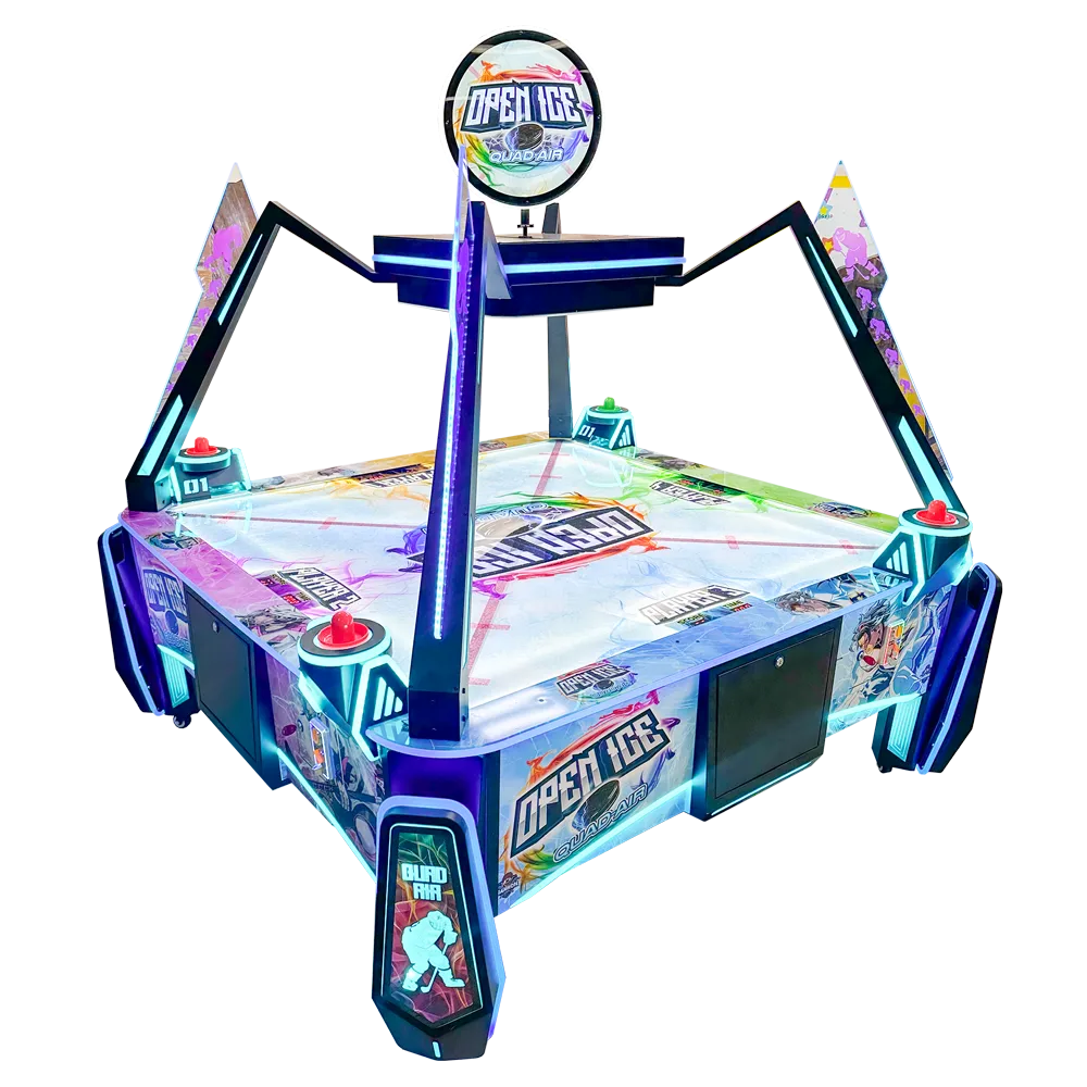 Colorful l arcade game with open lid on a white background