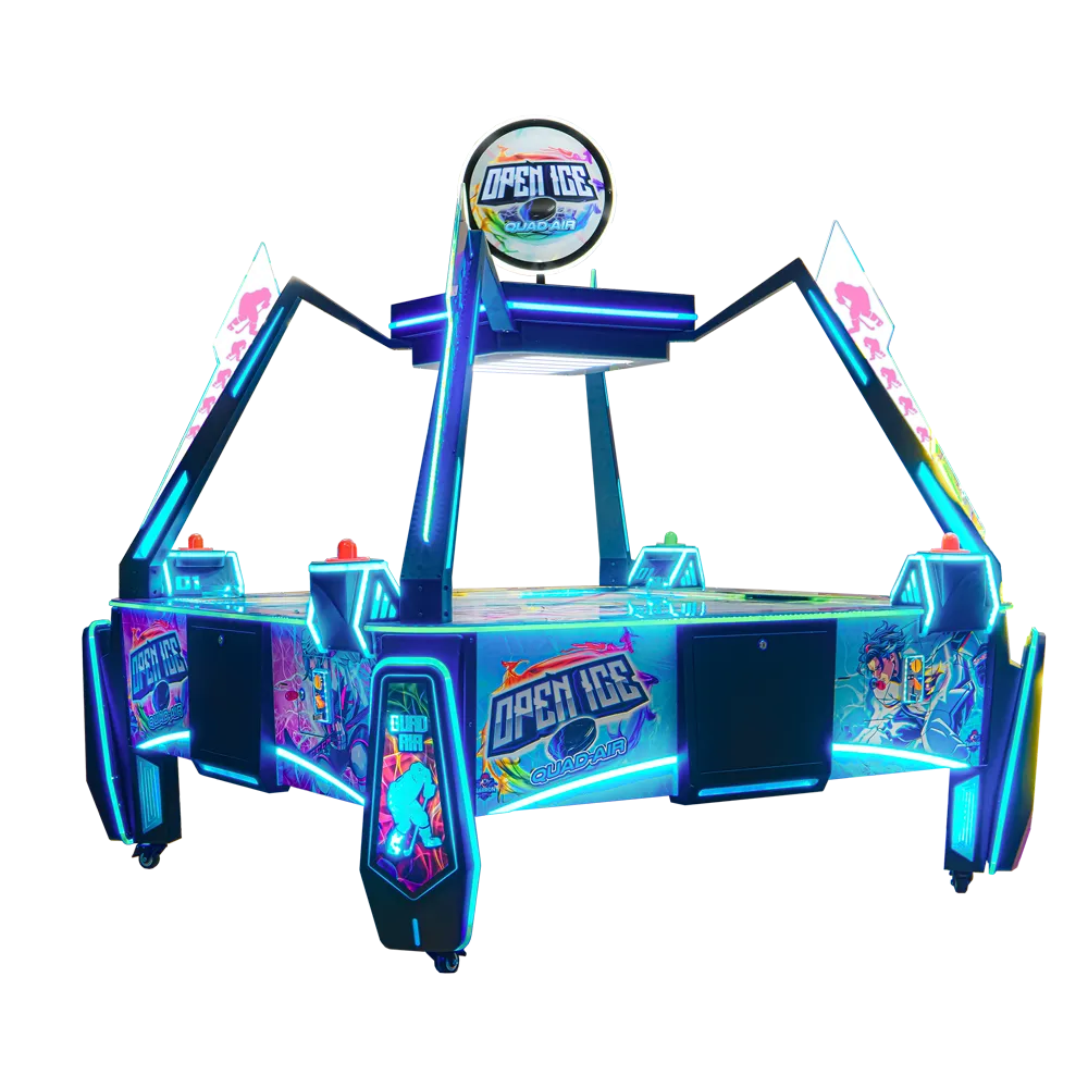 Colorful ice hockey arcade game with 'Open Ice' branding on a white background