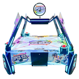 Air Hockey game with colorful design on a white background