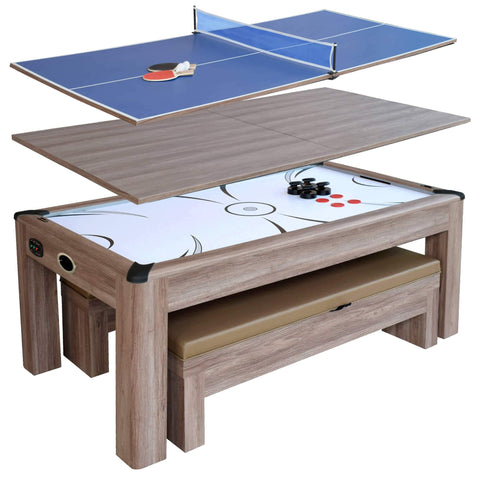 Picture of Hathaway Driftwood 7' Air Hockey Table Tennis Combo Set w/Benches